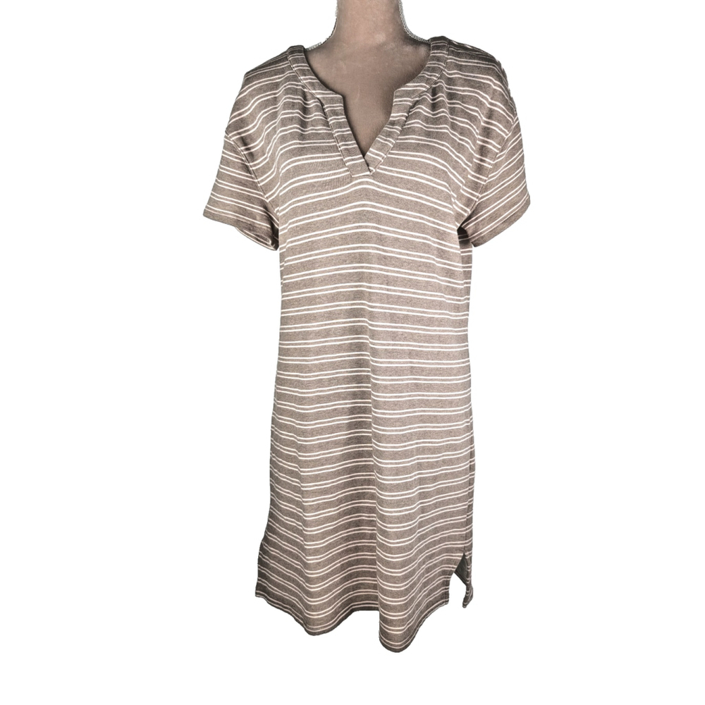 Haven Well Within Midi Dress Small Tan Striped Cozy Lounge Terry Comfy